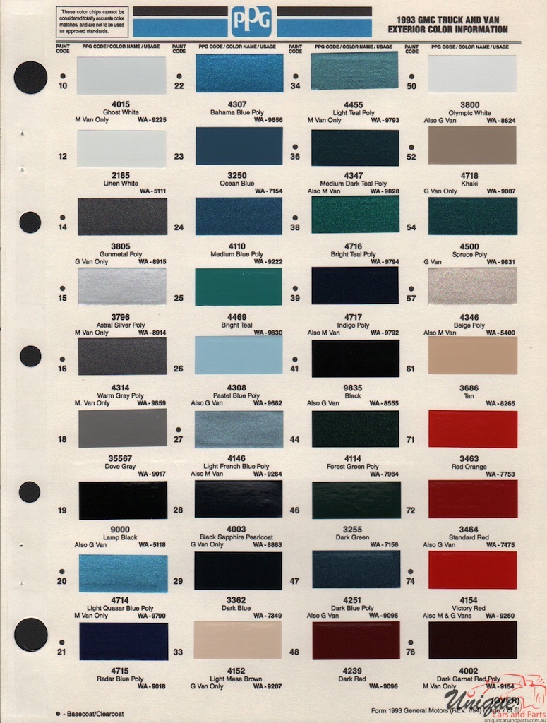 1993 GMC Truck Paint Charts PPG 1